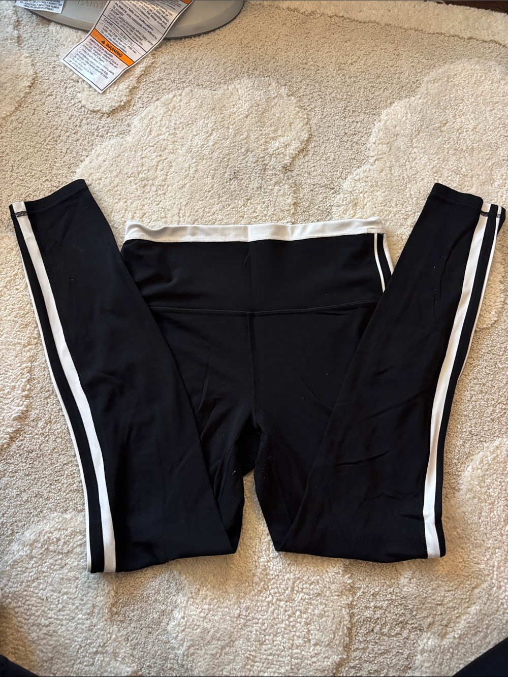 Athleta Black Leggings with White Side Stripes and Waistband